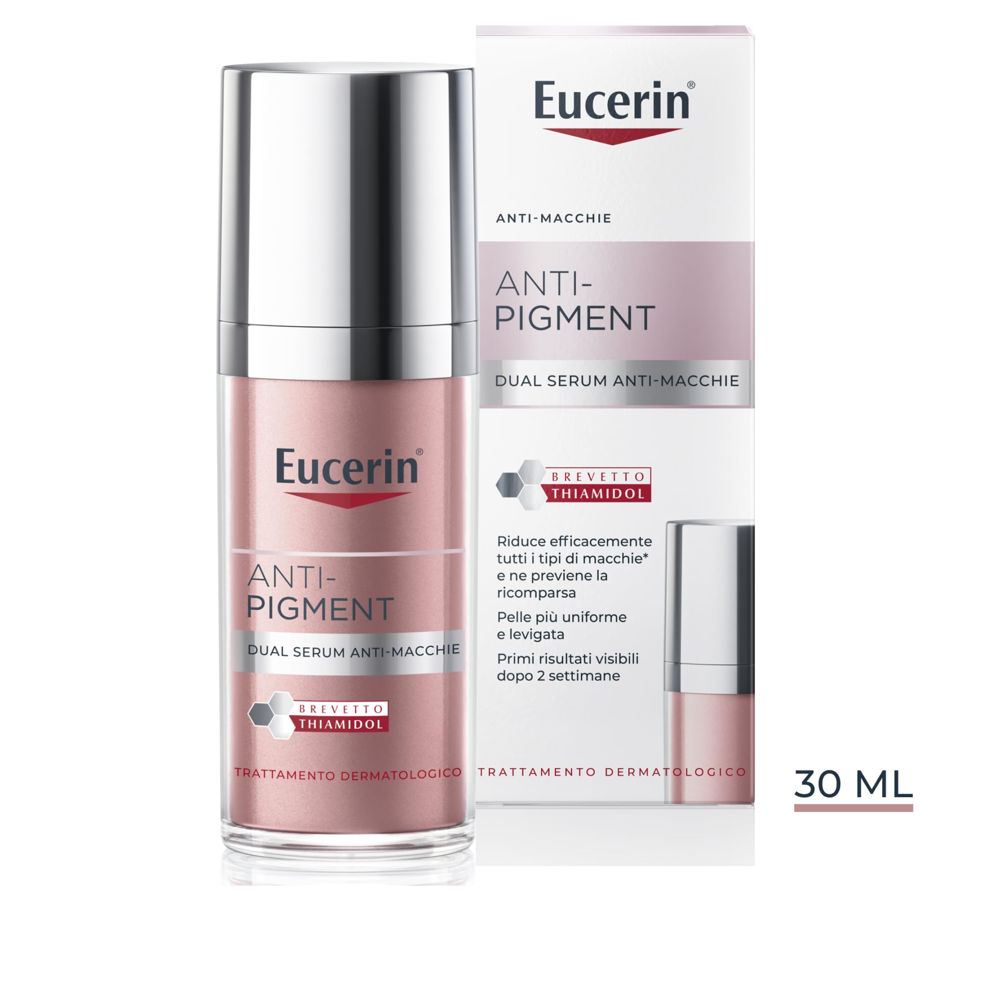 Eucerin Anti-Pigment Siero Viso Dual Serum 30 ml, Siero antimacchia viso concentrato per una pelle uniforme e levigata, Formula con Acido Ialuronico e Thiamidol per tutti i tipi di pelle