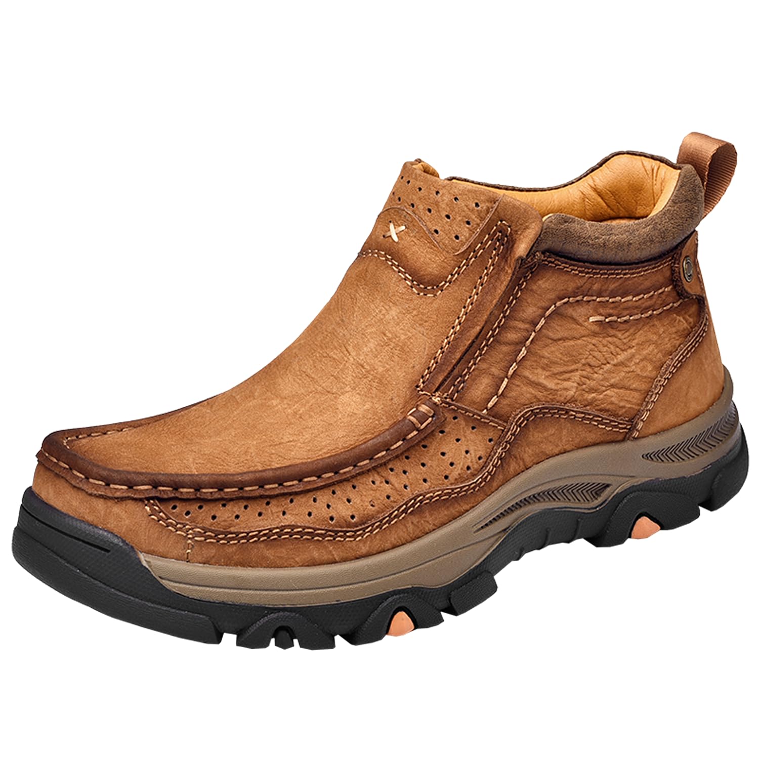 MOSTELO Mens Slip On Casual Loafers Classic Outdoor Leather Walking Hiking  Shoes Comfortable for Work Office Dress Outdoor High Top