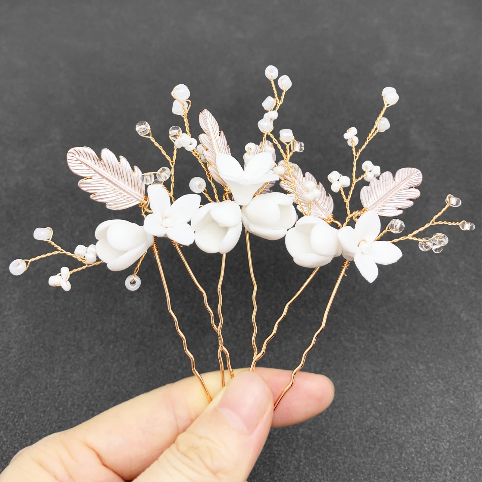Formal Bridal Hair Accessories Three Pack White Ivory and White Bridal Hair Set -3 Piece Floral Pins With  main image 2