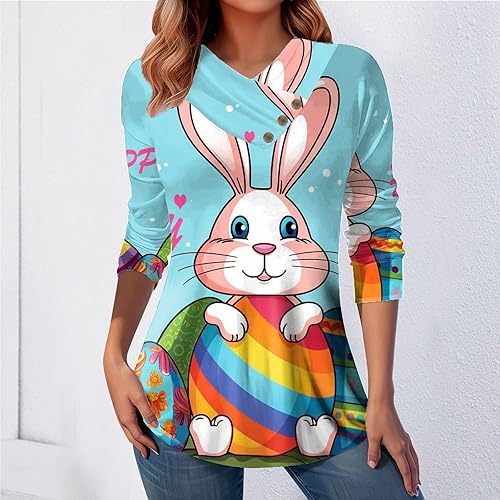 Miniatura 3 de Easter Bunny Tshirt Women, Womens Funny Bunny Easter Shirts Long Sleeve V Neck Sweatshirt Loose Pullover Casual Tops