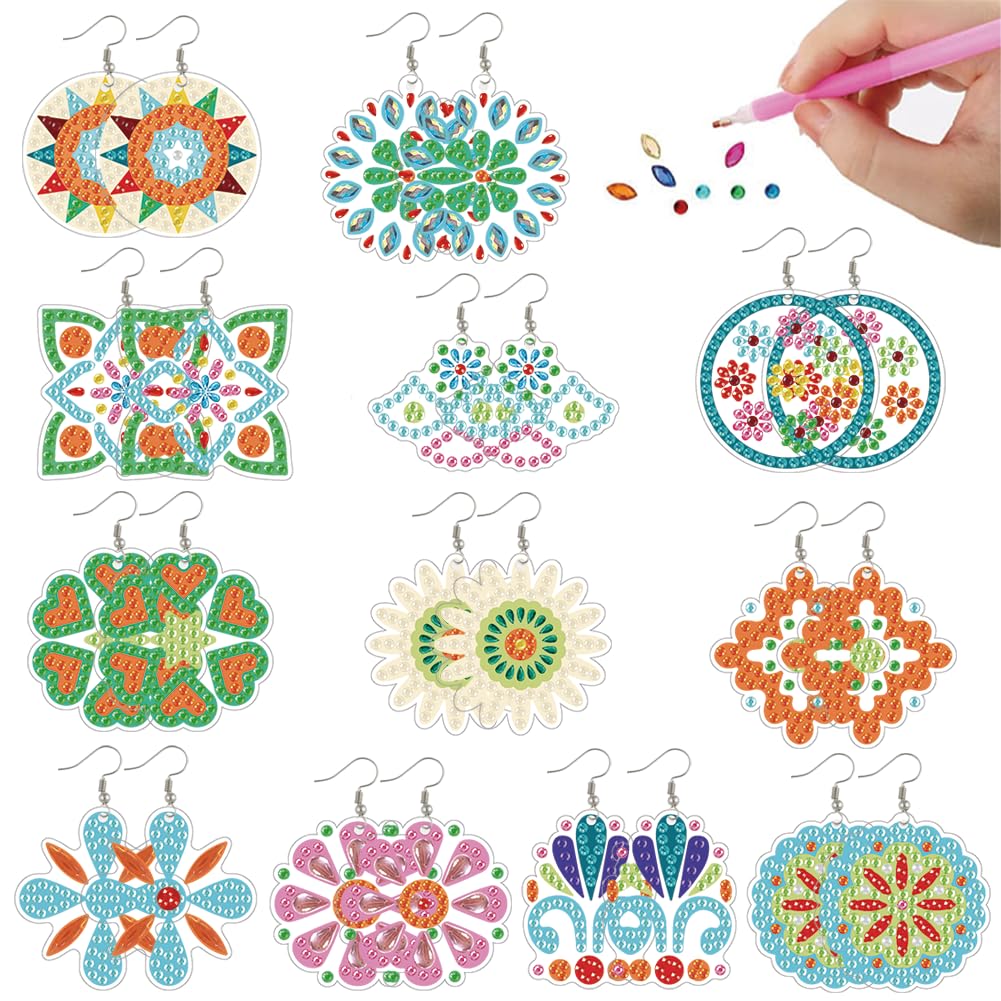 beinkmake 12 Pairs Bohemian Vintage Diamond Painted Earrings 5D Earring Making Kit Floral Jewelry DIY Diamond Art Earring Kit for Adults Craft Unique Handmade Gifts