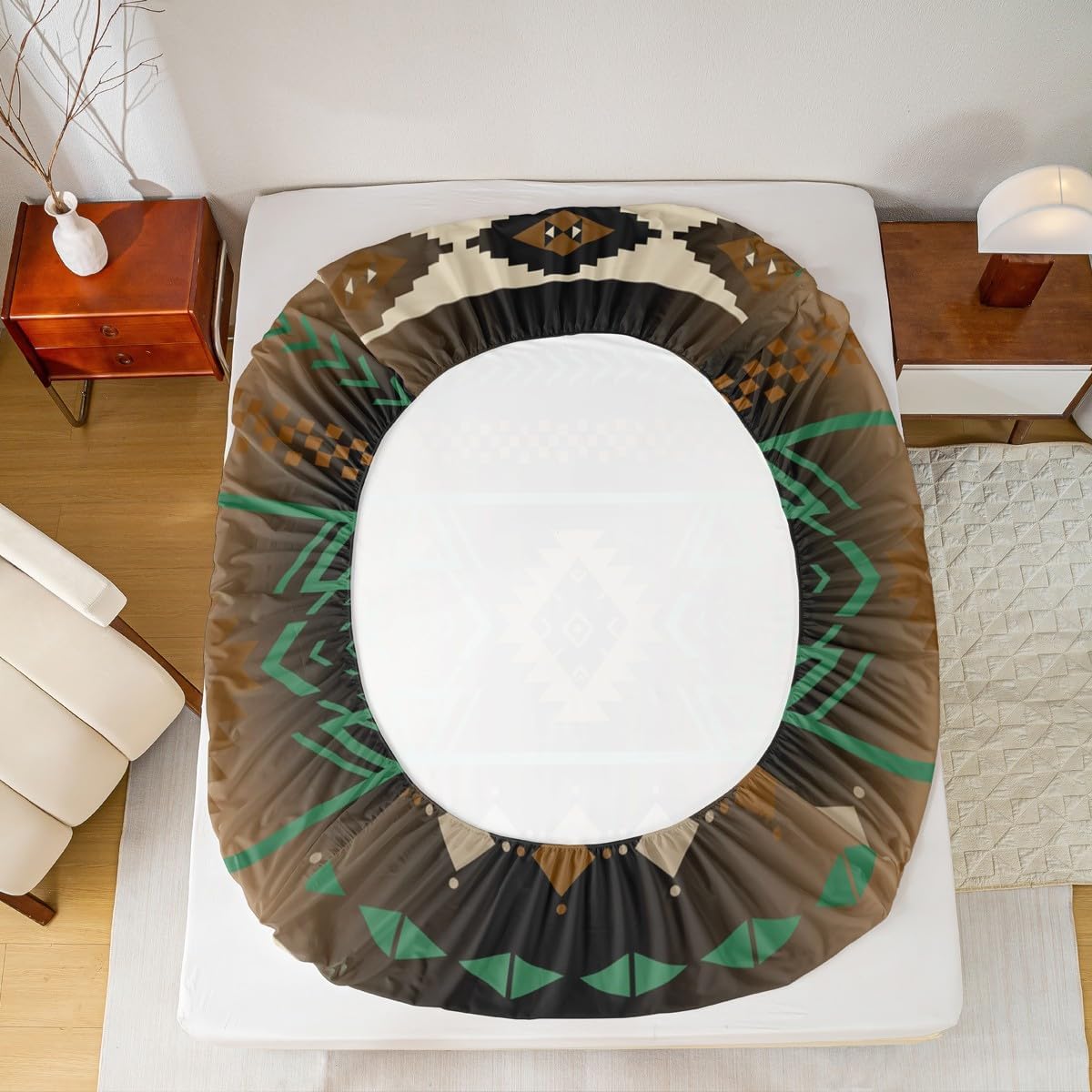 Feelyou Tribal Aztec Bed Sheets Set Full Size Western Native Bedding Ethnic Geometric Deep Pocket Fitted Sheet Southwestern Tribal Vintage Brown Breathable Soft Lightweight Microfiber, NO TOP Sheet