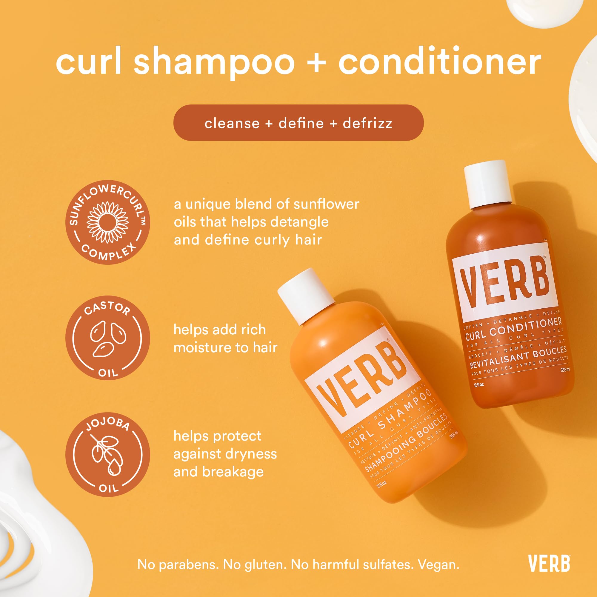 VERB Curl Shampoo + Conditioner Duo - Cleanse and Smooth - Frizz Control + Definition- Vegan, No Parabens or Harmful Sulfates