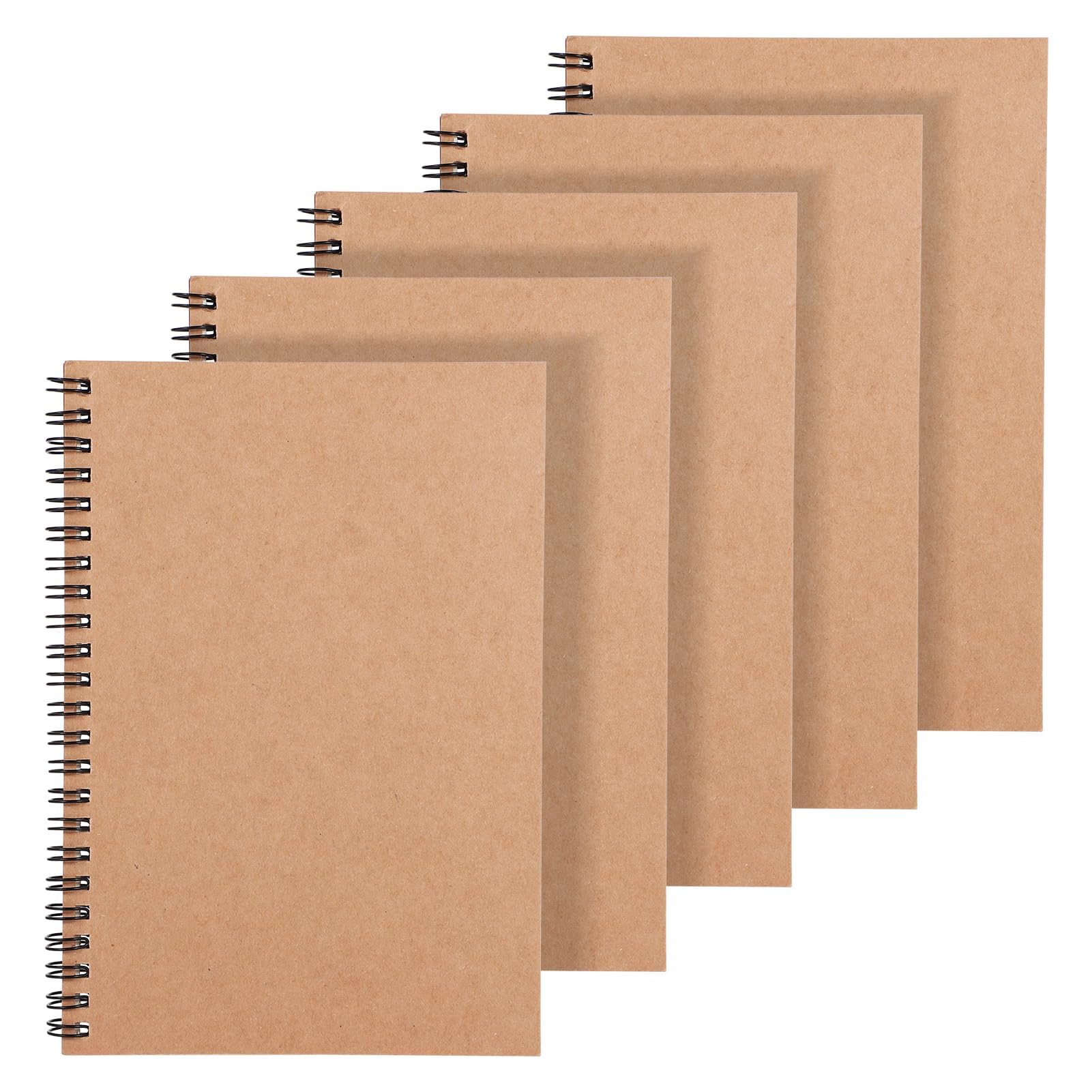 Eidoct 5 Pack Spiral Lined Notepad A5, 120 Pages 60 Sheets Kraft Cover Wirebound Notebooks Bulk Journals, Rotated 360 Degrees, 8.3 * 5.5 inch Lined Notebook, Sketch Book for School, Office, Travel