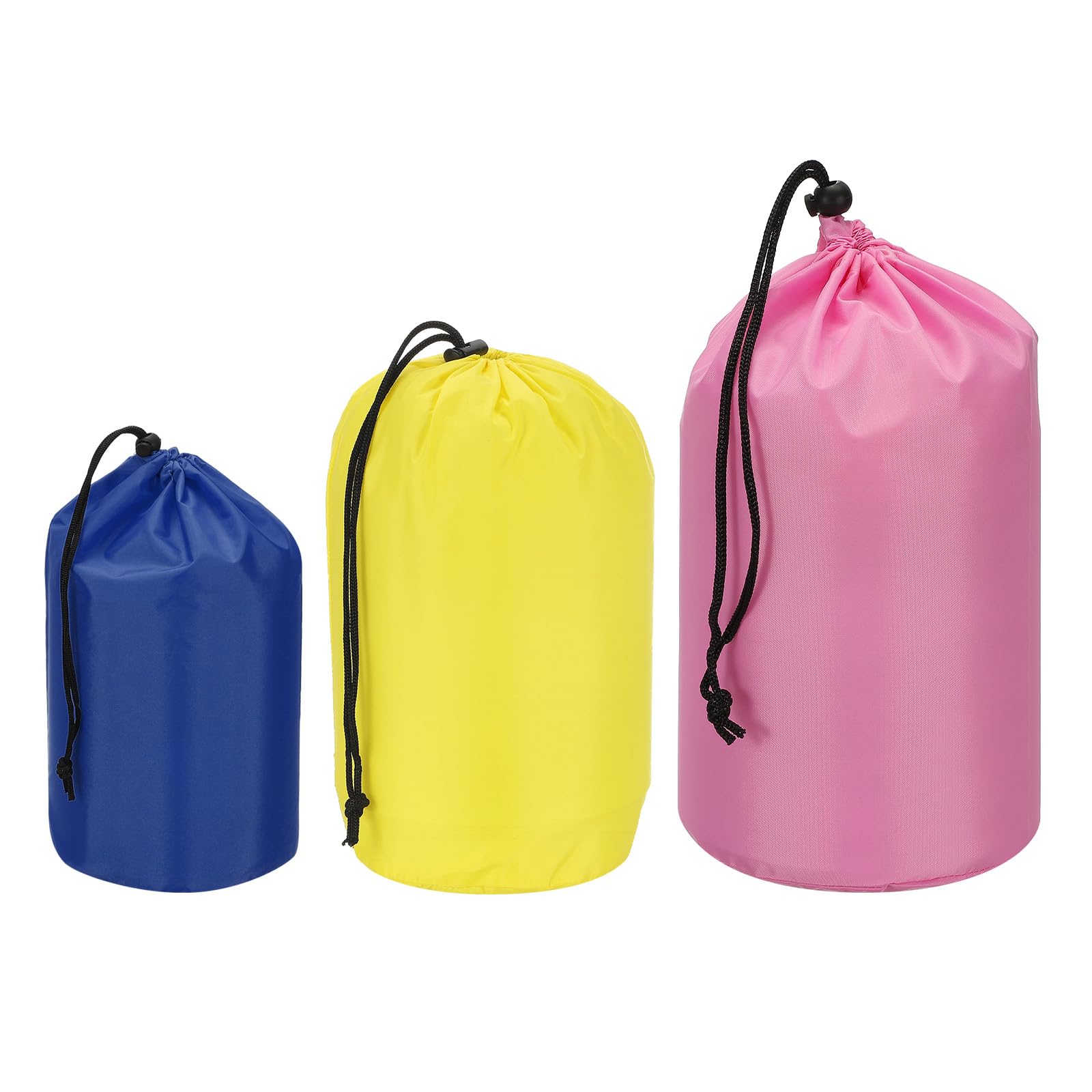 PATIKIL Stuff Sack 4x8/5x10/7x13, 3 Pcs Waterproof Outdoor Storage Sack Portable Drawstring Dust Flap Bag Sleeping Bag for Camping Hiking Backpacking, Navy Blue/Yellow/Pink