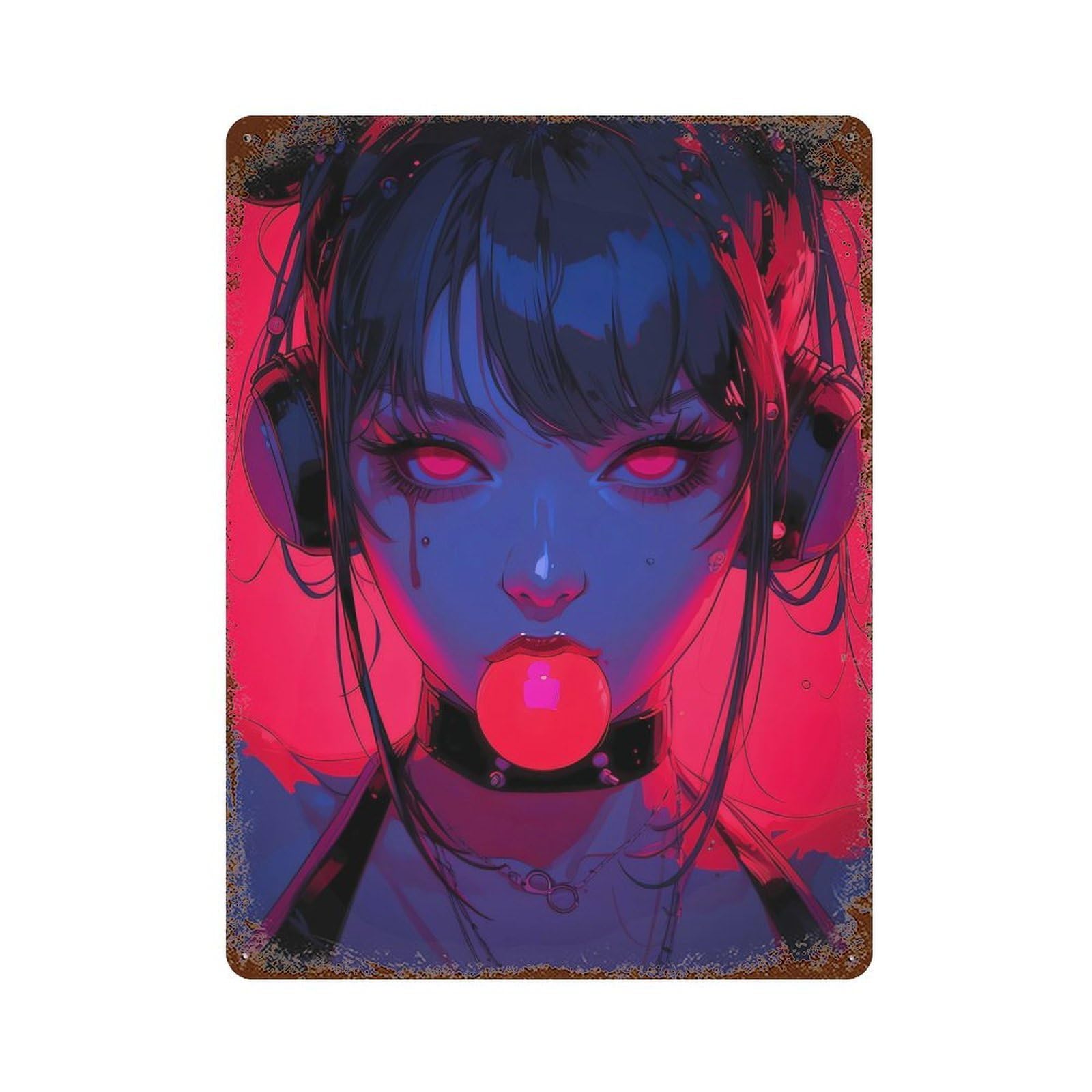Garage Style Neon Anime Girl Vintage Rust Metal Sign 15.7"x11.8", Rustic Home Decor for Bar And Workshop