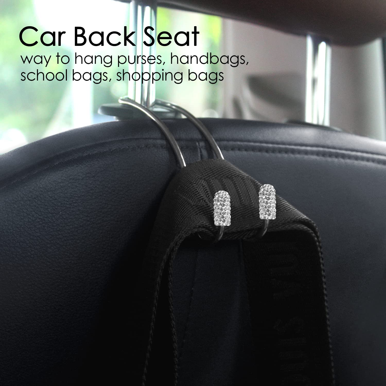 Guoord 2 Ganci Portaborse Per Poggiatesta Auto Con Strass - Accessorio Auto Universale In Acciaio Inox, Capacità 20 Kg, Viola