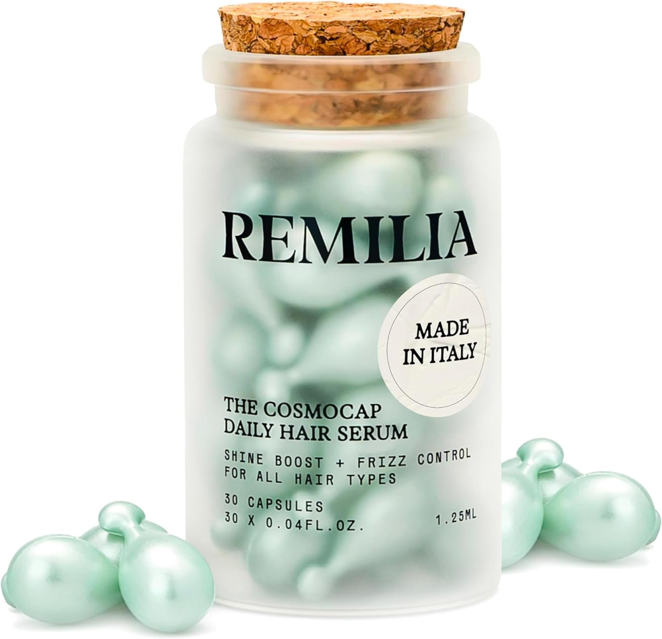 Remilia The Cosmocap Daily Hair Serum with Pro-Vitamin B5, Silk Protein & Keratin Amino Acids -Lightweight Capsules for Smoothness, Shine & Frizz Control - Salon-Inspired Daily Care - 30 Capsules