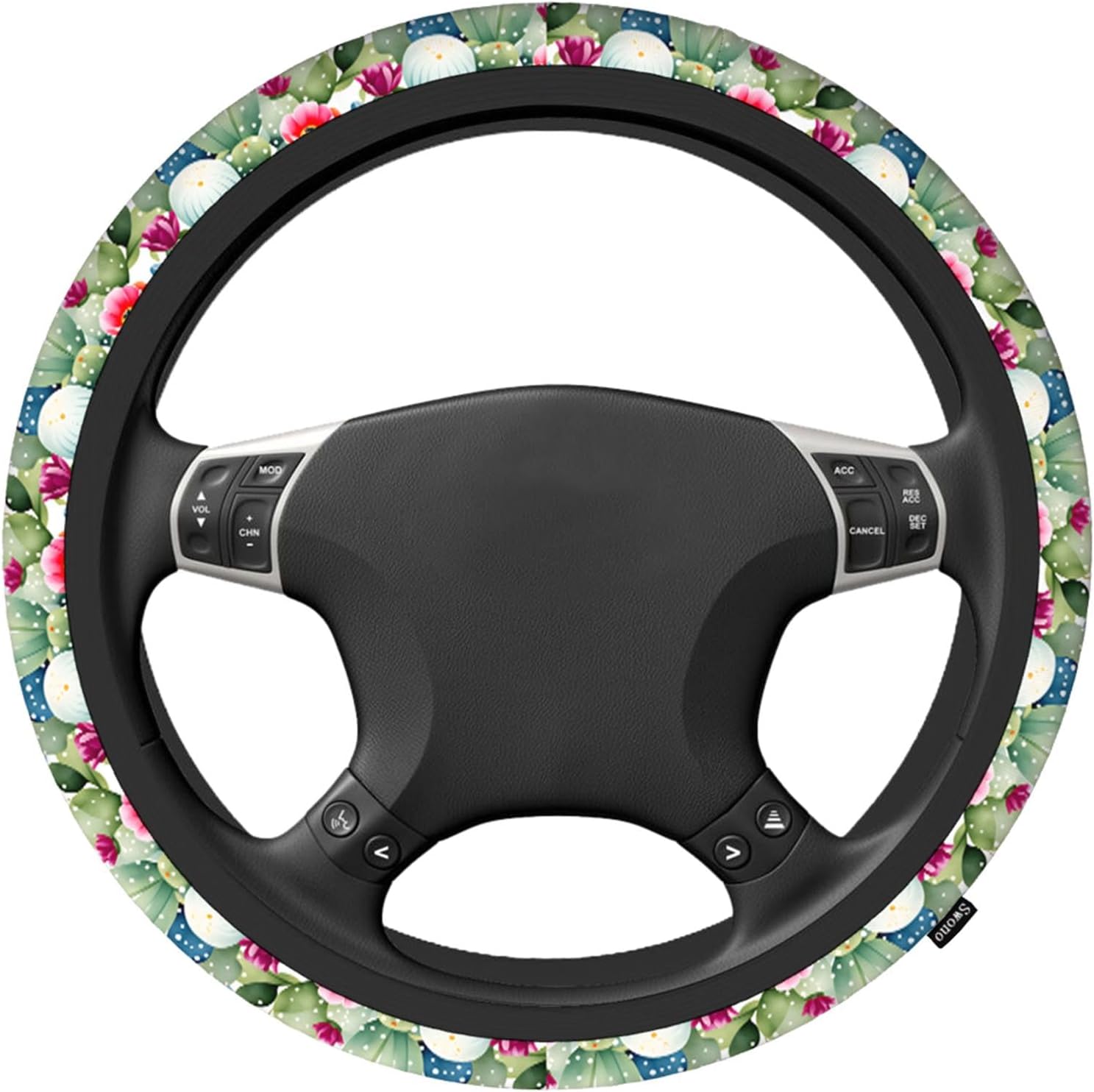 Swono Roses and Cactus Car Steering Wheel Covers Tropical Flowers Roses and Cactus Universal Fit 15 Inch Anti-Slip Steering Wheel Protector Cover Stretch-On Fabric Automotive Car SUV Sedans image 2