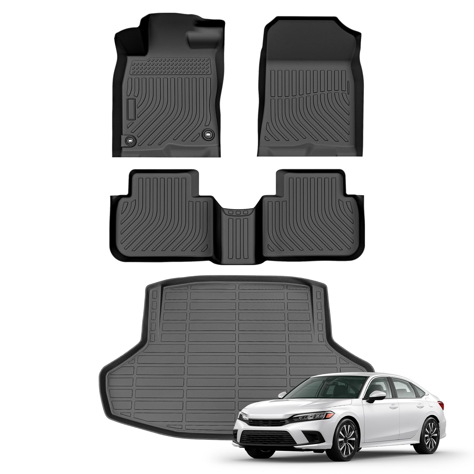 Civic Floor Mats &amp; Cargo Liner Fits for 2022-2025 2026 Honda Civic Sedan Only (NOT for Hatchback) All Weather Floor Liner for Civic Accessories, Heavy Duty | Vehicle Specific Fit