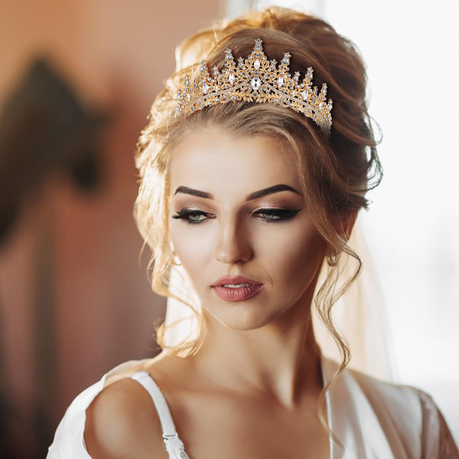Sibba Tiara korona ślubna, diadem, korona ze strasu, kryształowa korona, dla panny młodej, księżniczki, korona, ozdoba do włosów, korona damska, nakrycie głowy na urodziny, imprezę, studniówkę