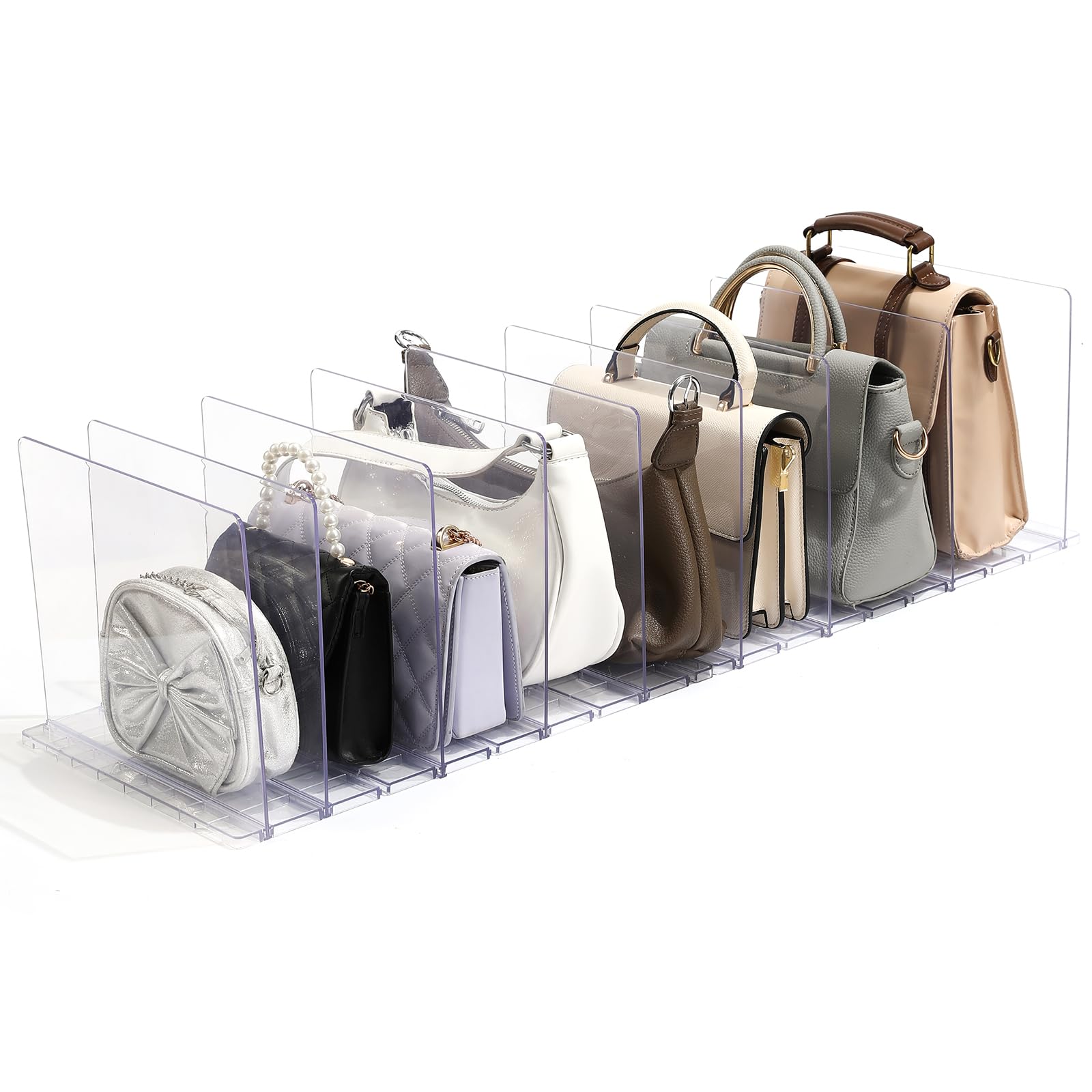 Fangoo 10 Pezzi Divisori per Borse Armadio Organizer Borse Organizer Armadio Divisori Libri per Mensole Staccabile Adatto per Guardaroba, libreria, Cucina（Trasparente）
