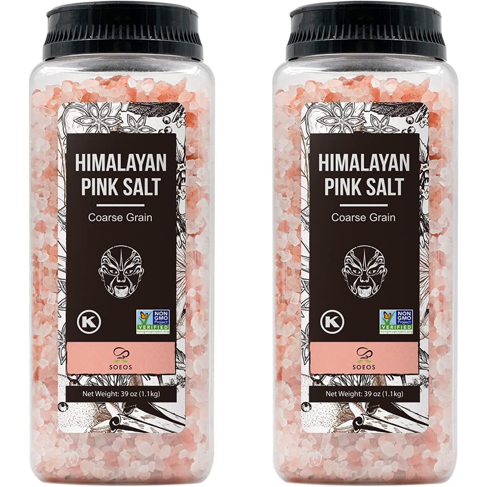 Soeos Himalayan Pink Salt 39oz (1.1kg), Non-GMO, Kosher, Course Grain, Nutrient and Mineral Dense for Health, Gourmet Pure Crystal Pink Salt, Pink Salt for Grinder, Pink Sea Salt, (Pack of 2) : Grocery & Gourmet Food