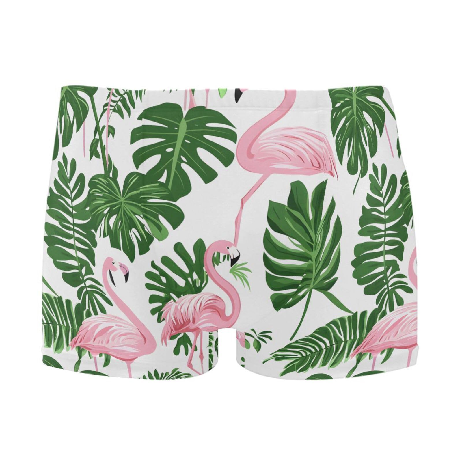 Mens Swim Trunks Flamingo Monstera Leaves Square Leg Swimwear Bathing Suits Swimsuit for Men XL 202b8080