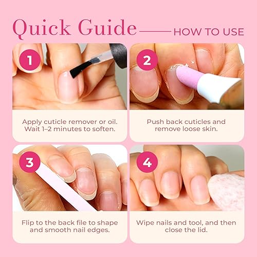 Miniatura 5 de Limas empujadoras de cerámica para uñas, limas de uñas de manicura con estuches, removedor de cutículas de precisión profesional, barra de manicura,