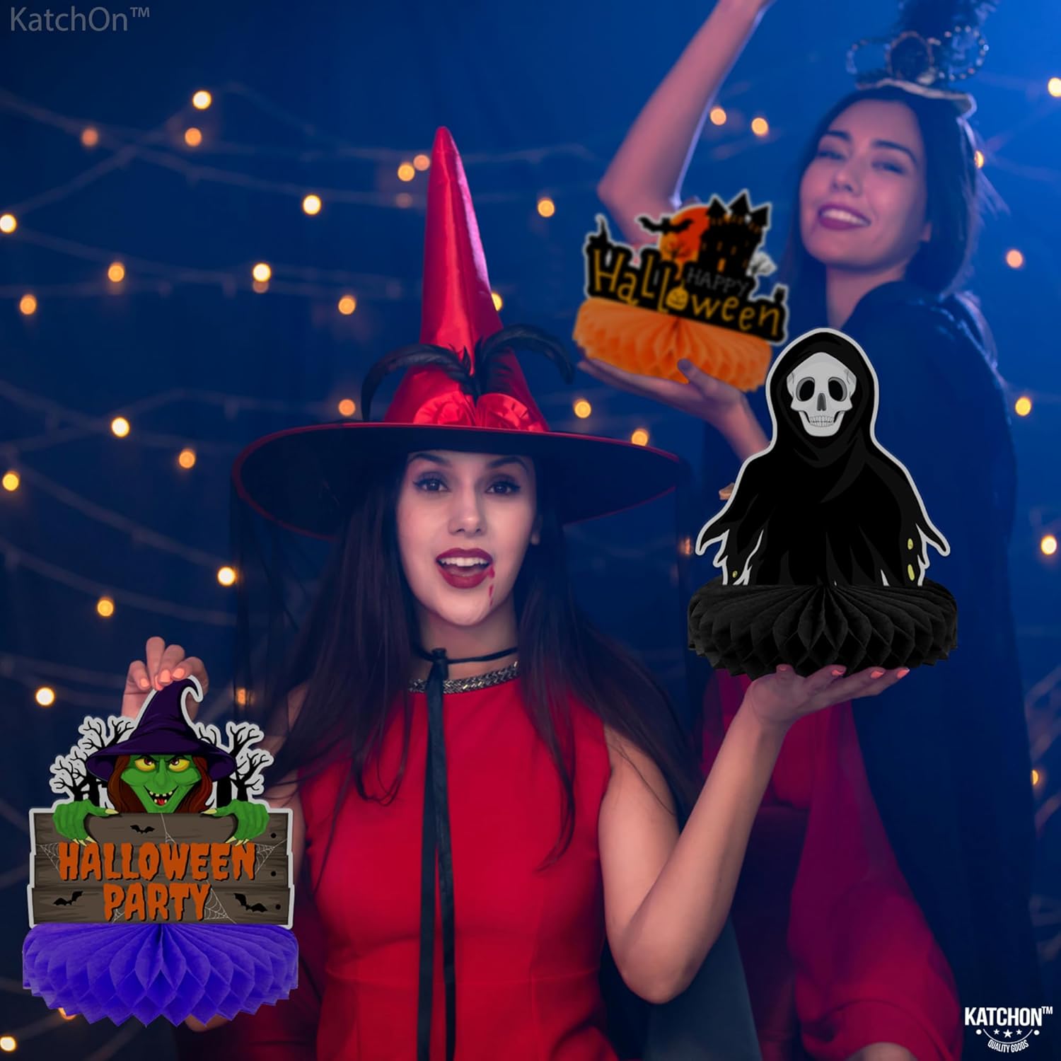 KatchOn Halloween Party Table Decor Bundle | Pack of 9 Spooky Centerpieces and 2 Pumpkin 3-Tier Cupcake Stands | Halloween Table Decorations for Birthday, Indoor or Outdoor Party and Dessert Display