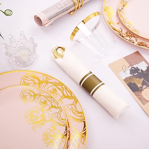 Miniatura 7 de DaYammi 180PCS Red Disposable Plastic Plates Red and Gold Rim Plates Fancy Plastic Party Plates Red Disposable Dinnerware include 30 Dinner Plates