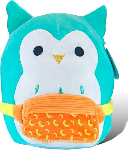 Squishmallows Peluche Kellytoy oficial de Winston Owl Teal de 12 pulgadas, con una riñonera de macarrones, almohada de juguete de peluche de la