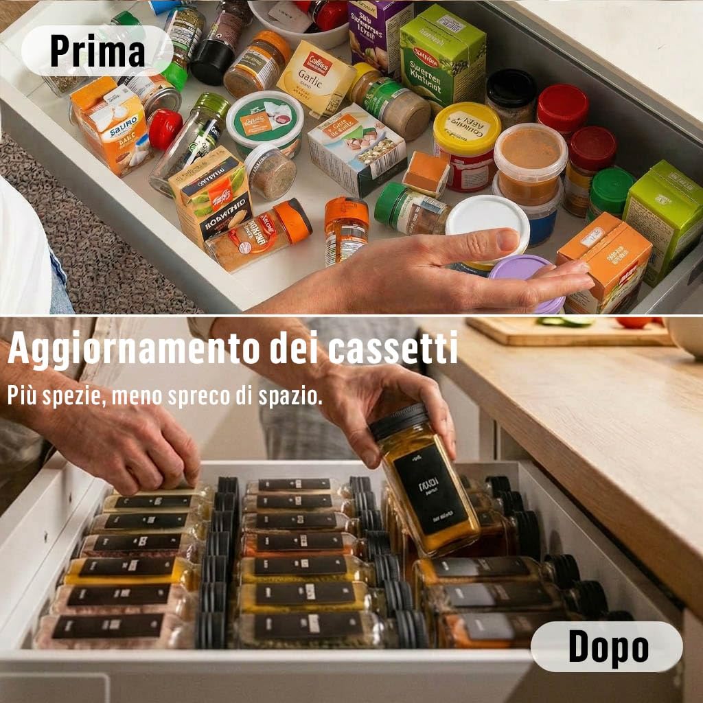 Deco haus® Set da 12 Contenitori per Spezie con Tappo a Vite - Kit per Condimenti con Etichette, Imbuto, Spazzola, Pennarello - Barattoli Portaspezie Piccoli in Vetro Trasparente da 120ml, 10,5x4,5 cm