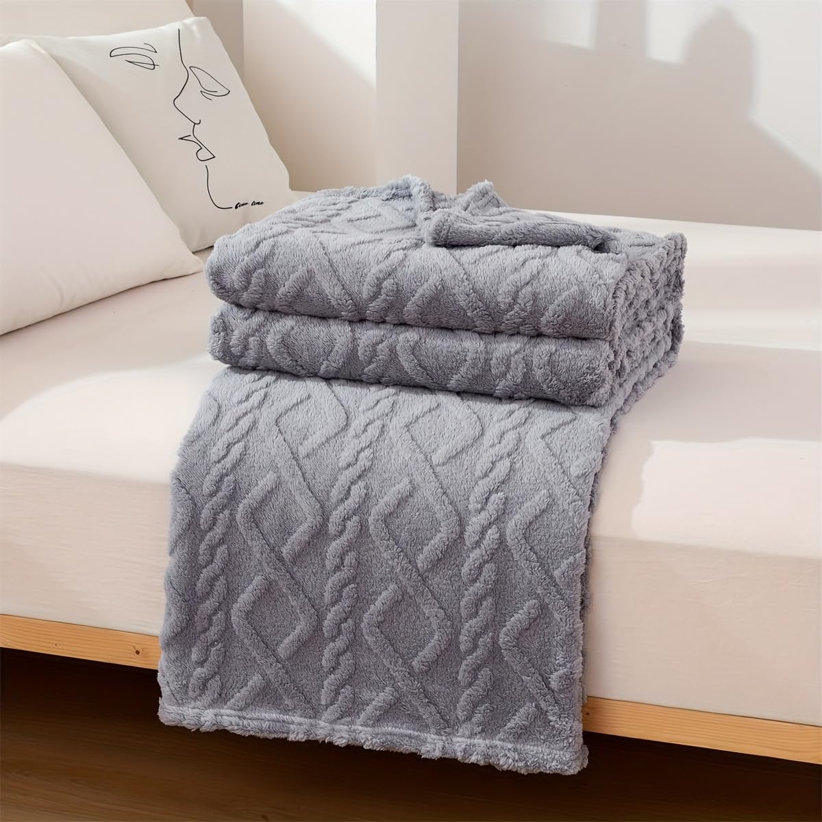 Couvre-lit extra doux gris 150x200 cm de qualité supérieure pour lit et canapé