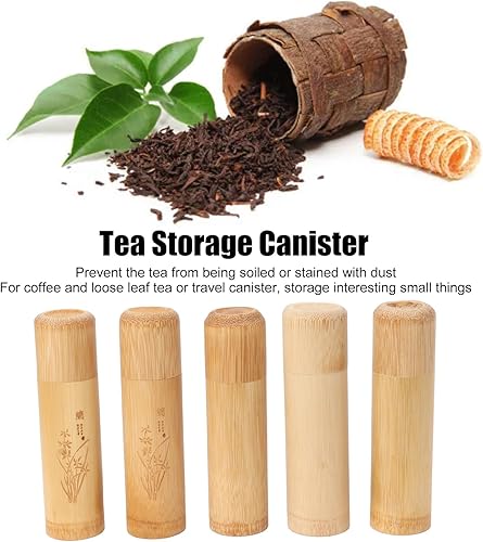 Miniatura 2 de Airshi Bote de té de bambú, longitud simple del tarro el 4.7 in del envase del té para el hogar
