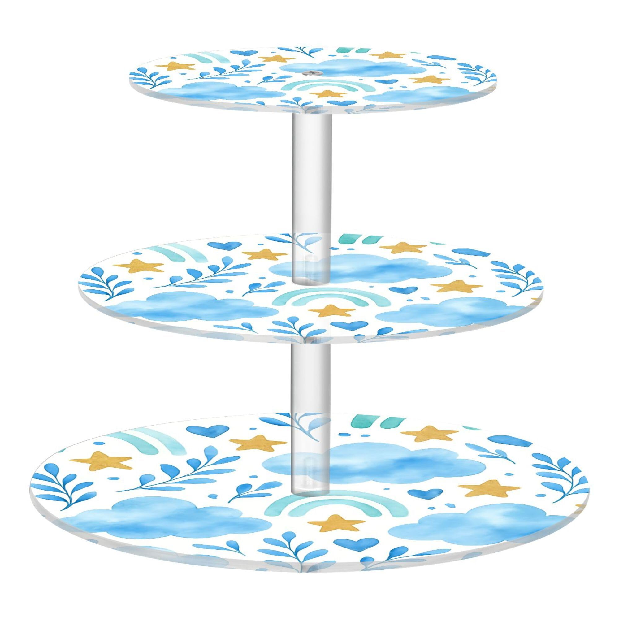 PYBUG Blue Clouds 3 Tier Acrylic Cupcake Stands Tower,Dessert Table Display Set for Tea Party,Wedding,Birthday, Baby Shower