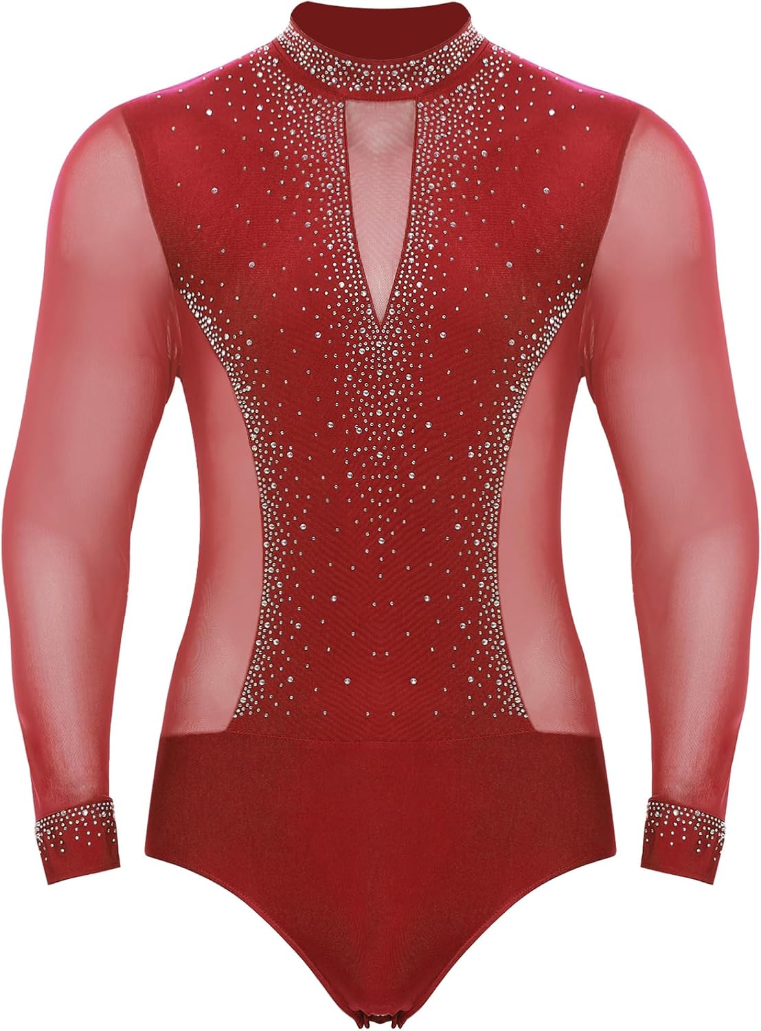 JEYPINMI Men's Shiny Latin Dance Leotard Ballroom Dancing Top with Modern Practice Dance Pants 2-piece Outfit