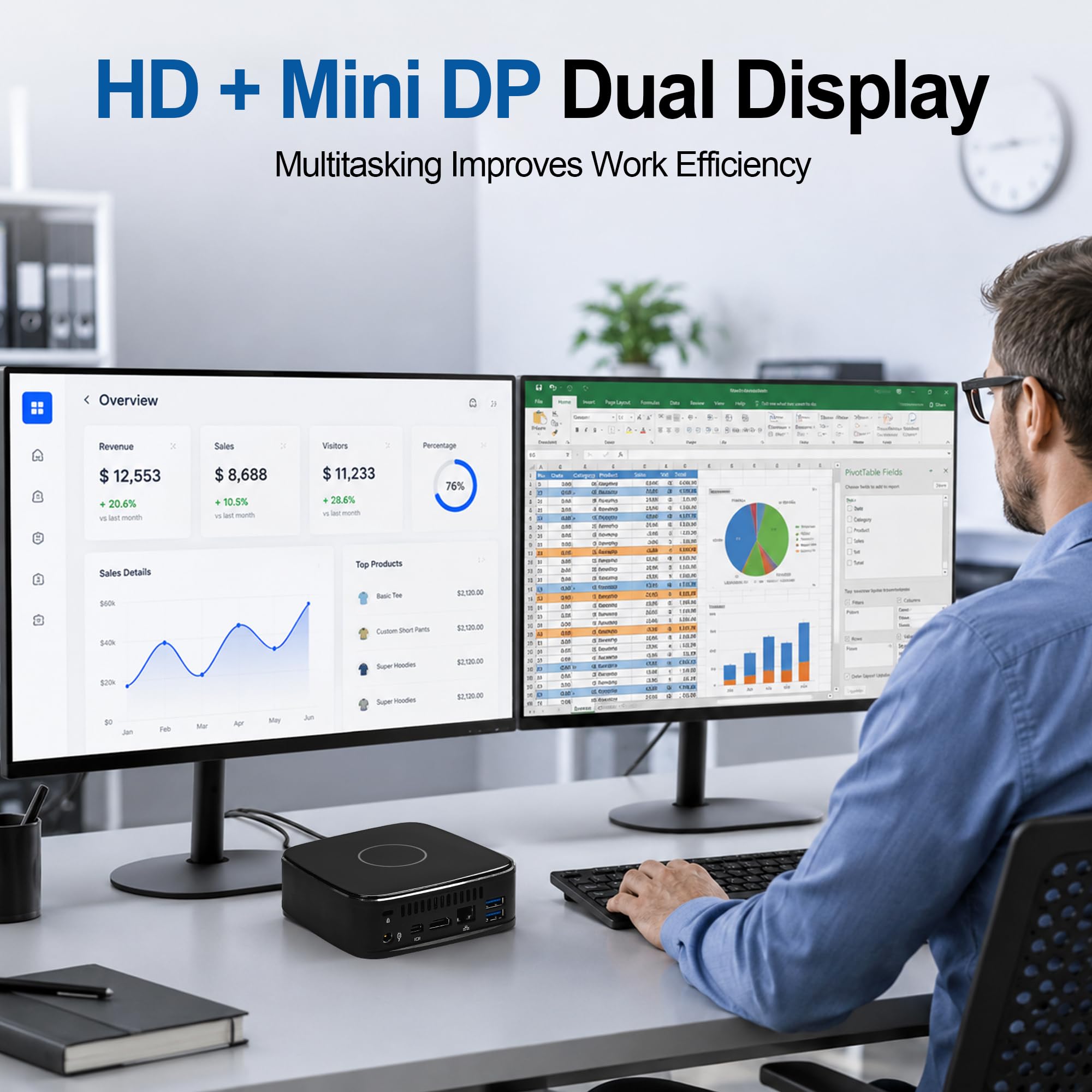 SJRC Mini PC, Core i3-6100U (2C/4T), Mini Desktop Computer, DDR4, M.2 SATA, Barebone NO RAM/SSD/OS, 4K Dual Display, Gigabit Ethernet, Small Computer for Office, Home & School
