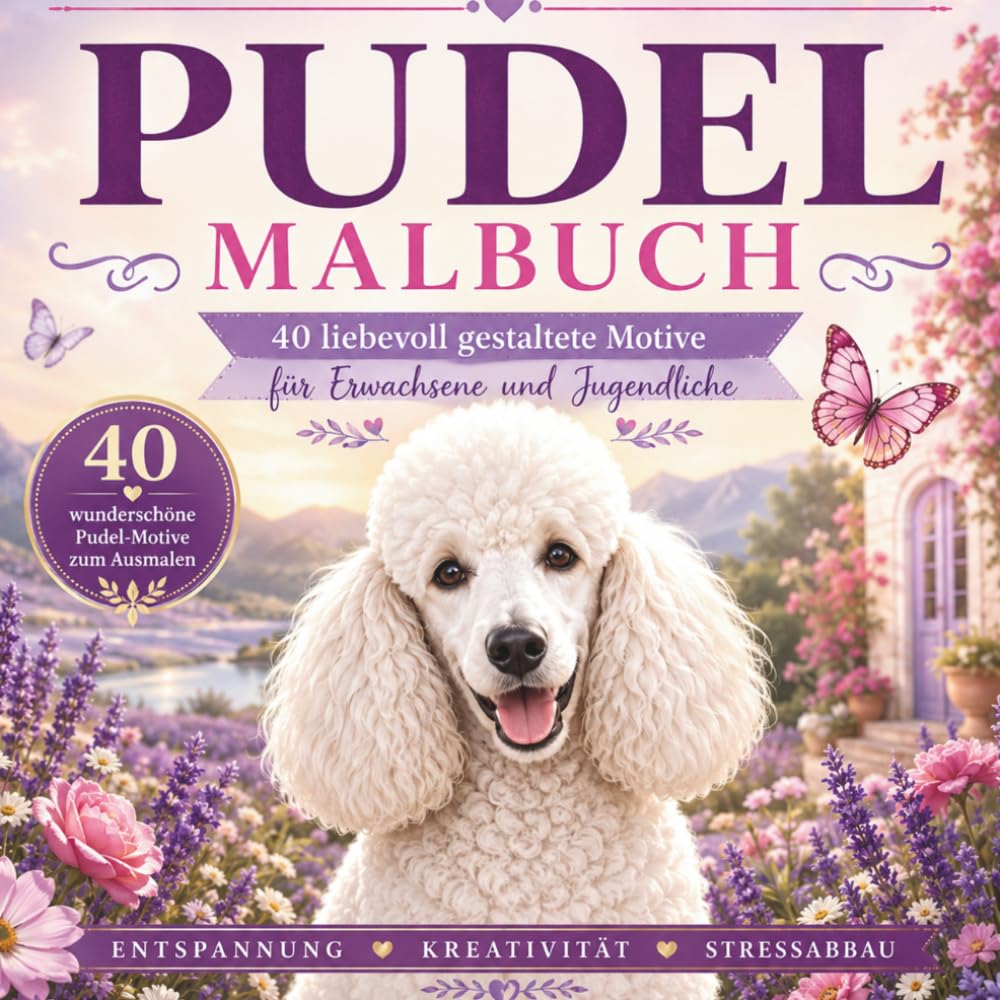 Pudel Malbuch für Erwachsene: 40 detailreiche Pudel Hunde Ausmalbilder für Entspannung, Kreativität und Stressabbau