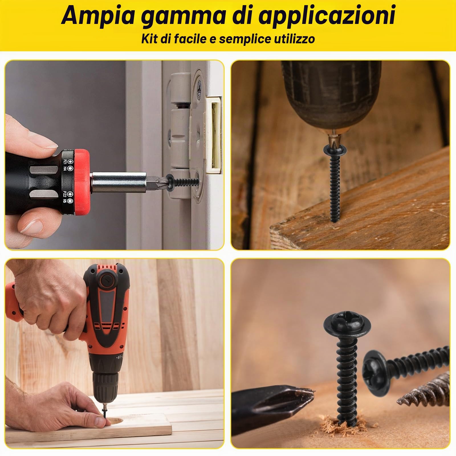 400 Pz M3 M3.5 M4 M5 Set di Viti Autofilettanti a Testa Cilindrica, Piatta e Rotonda, a Croce per Legno, Metallo e Plastica - Nere