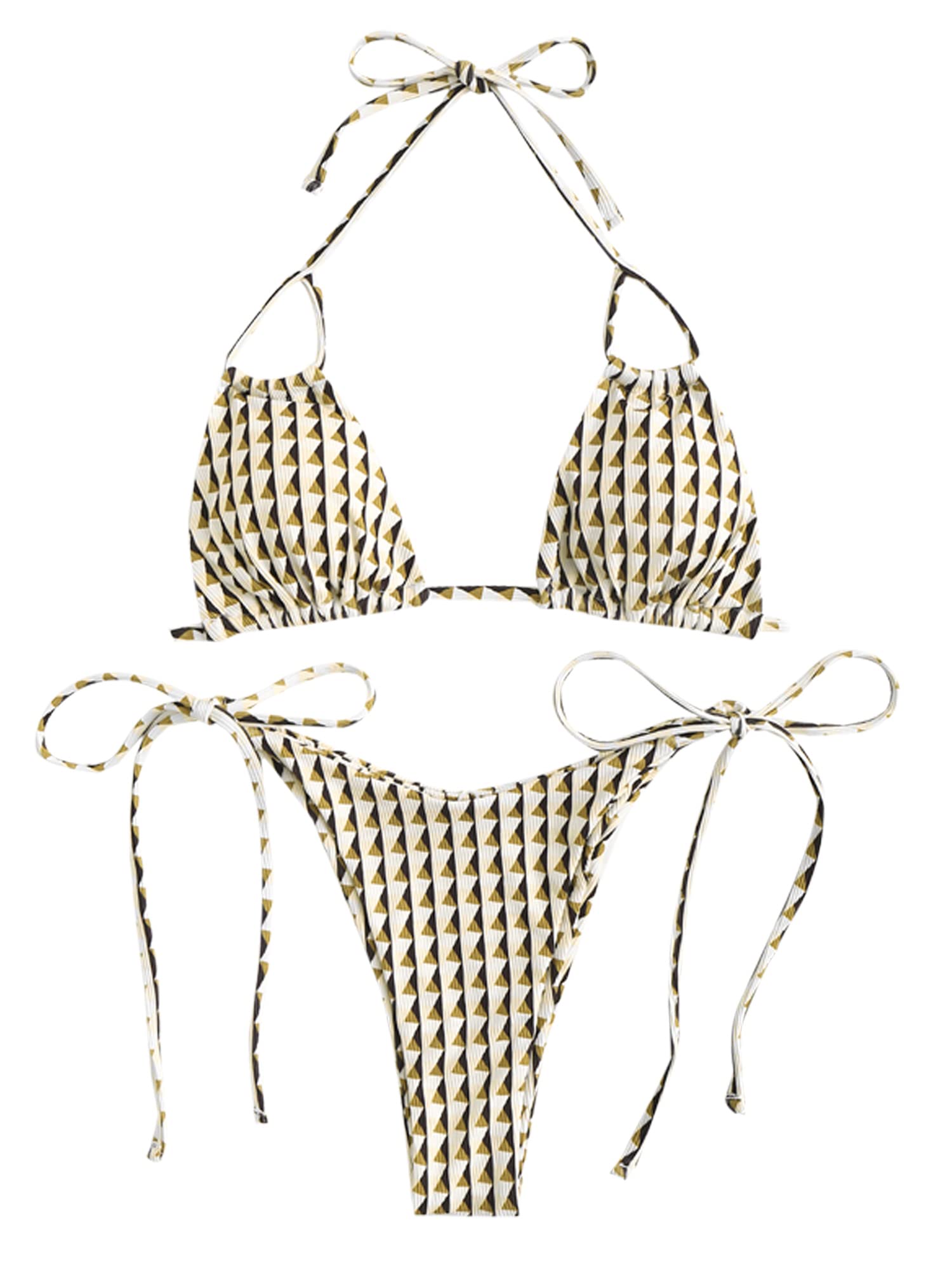 Womens Printed Triangle Bikinis 2 Piece Halter Bikini Sets High Cut Bathing Suit Side Tie Swimsuits