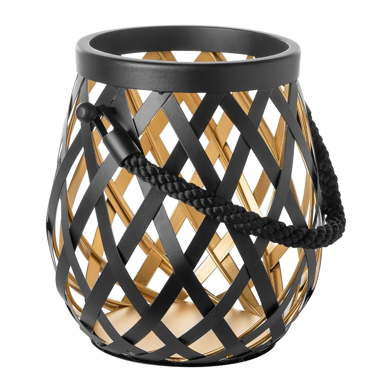 Fink Gold-Schwarze Laterne 33 cm Edelstahl matt pulverbeschichtetes Windlicht inklusive Glas