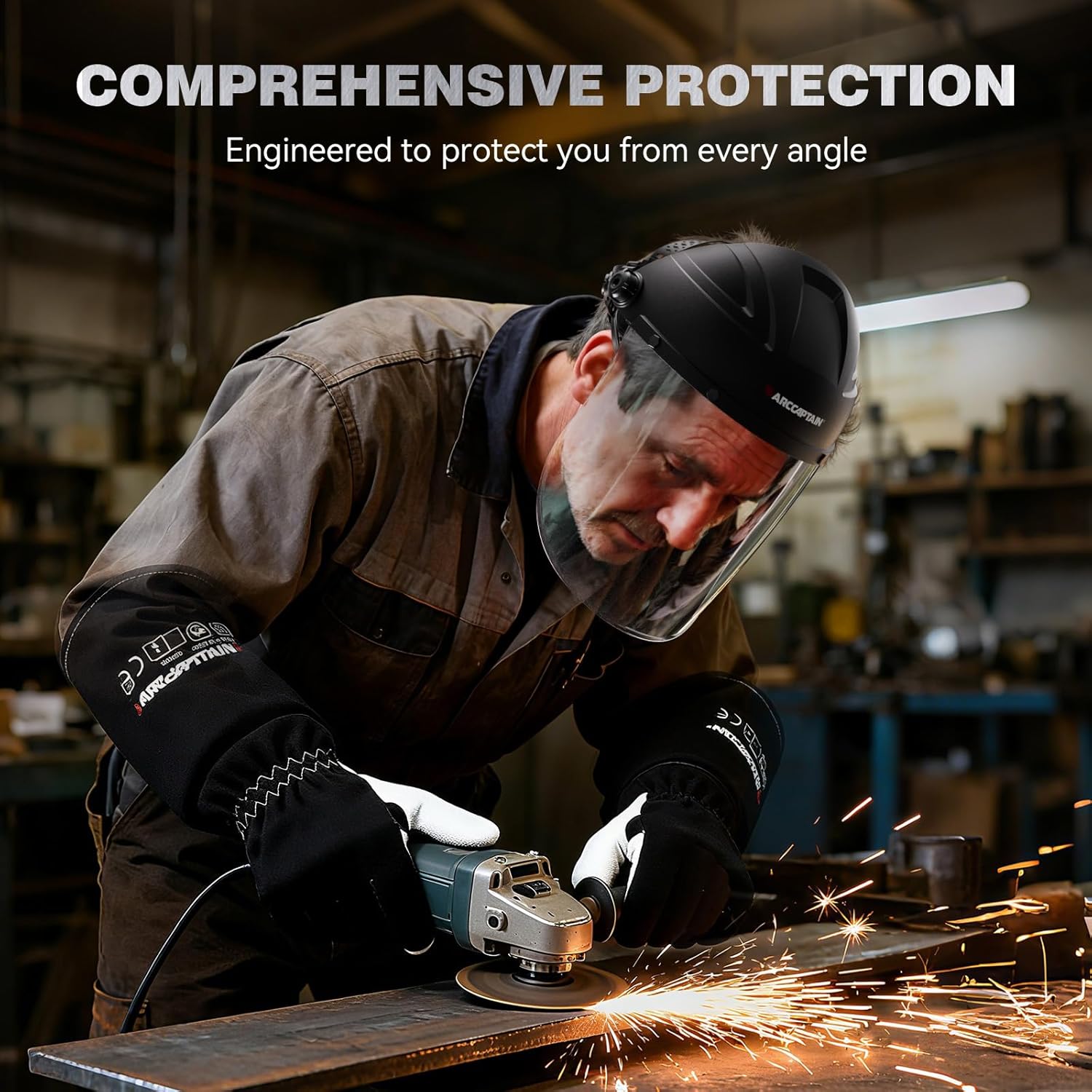 ARCCAPTAIN Face Shield for Grinding and Cutting, Full Face Impact Resistant Mask with Adjustable Ratcheting Headgear, Polycarbonate Visor, ANSI Z87.1 Certified for Industrial Work - Image 8