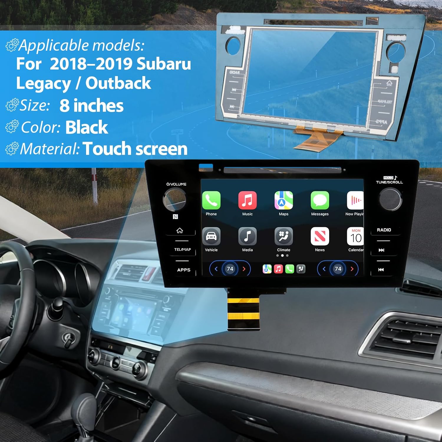 8 Inches Touch Screen for Subaru Legacy Outback 2018 2019 Radio Car Touch Screen Glass Replacement 86471AL65A Display GPS Digitizer with Repair Tools