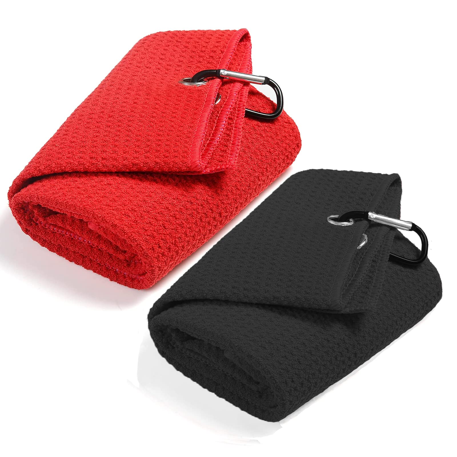 Toallas de Golf de Microfibra con patrón de gofre, Juego de 2, Negro + Rojo