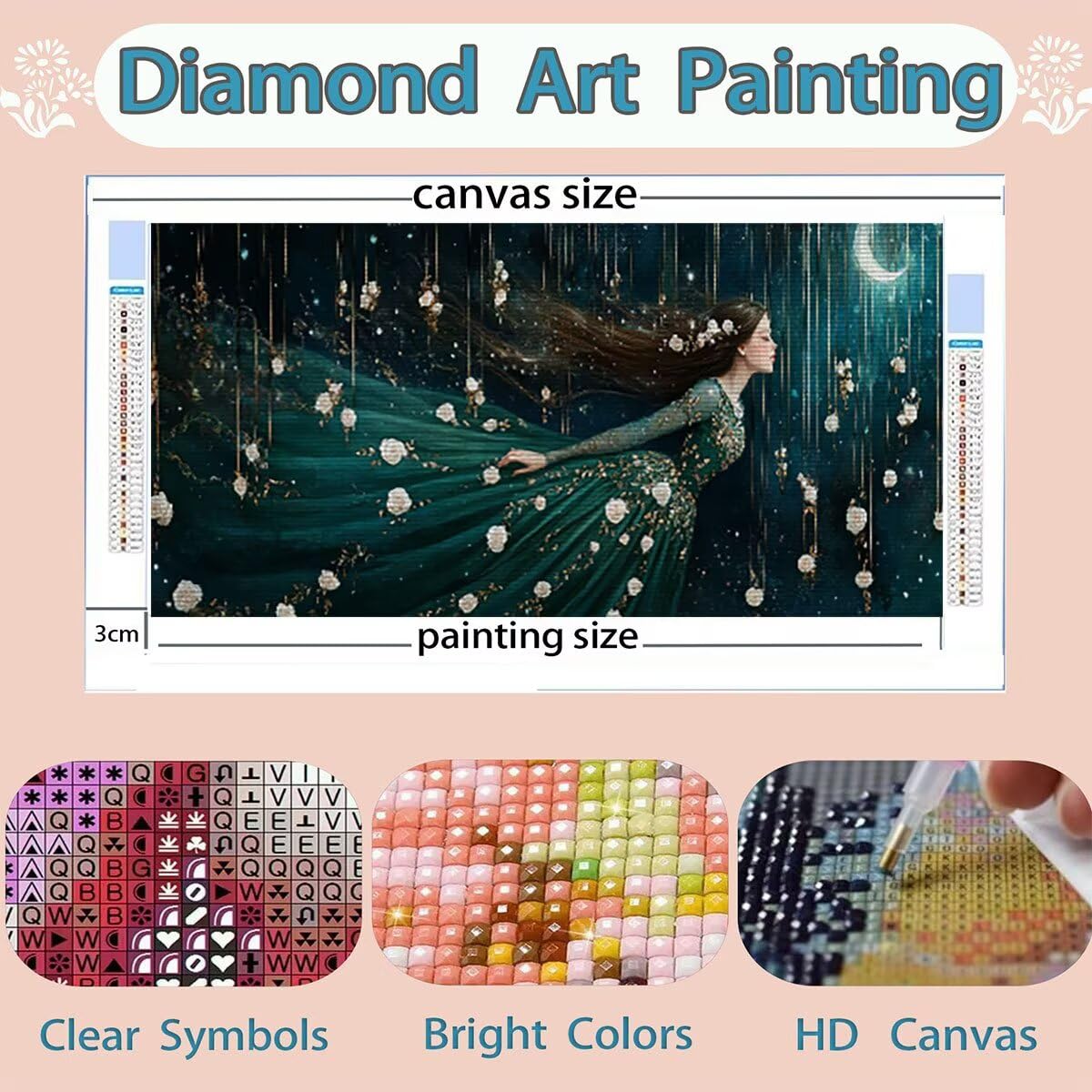 Diamond Painting Mond, 5D Mädchen Diamond Painting Erwachsene Bastelset Kinder ab 6 Jahre, DIY Crystal Art Kreativ Set für Erwachsene Mosaikherstellung Bastelset für Deko Wohnzimmer 70x140cm 0R-709