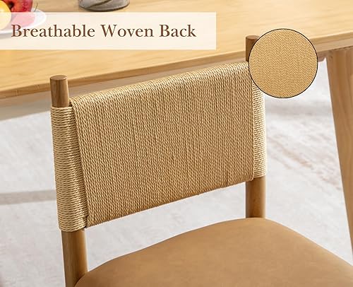 Miniatura 5 de EALSON Juego de 2 sillas de comedor modernas de mediados de siglo con respaldo tejido, cómodas sillas de cocina tapizadas de cuero, sillas laterales