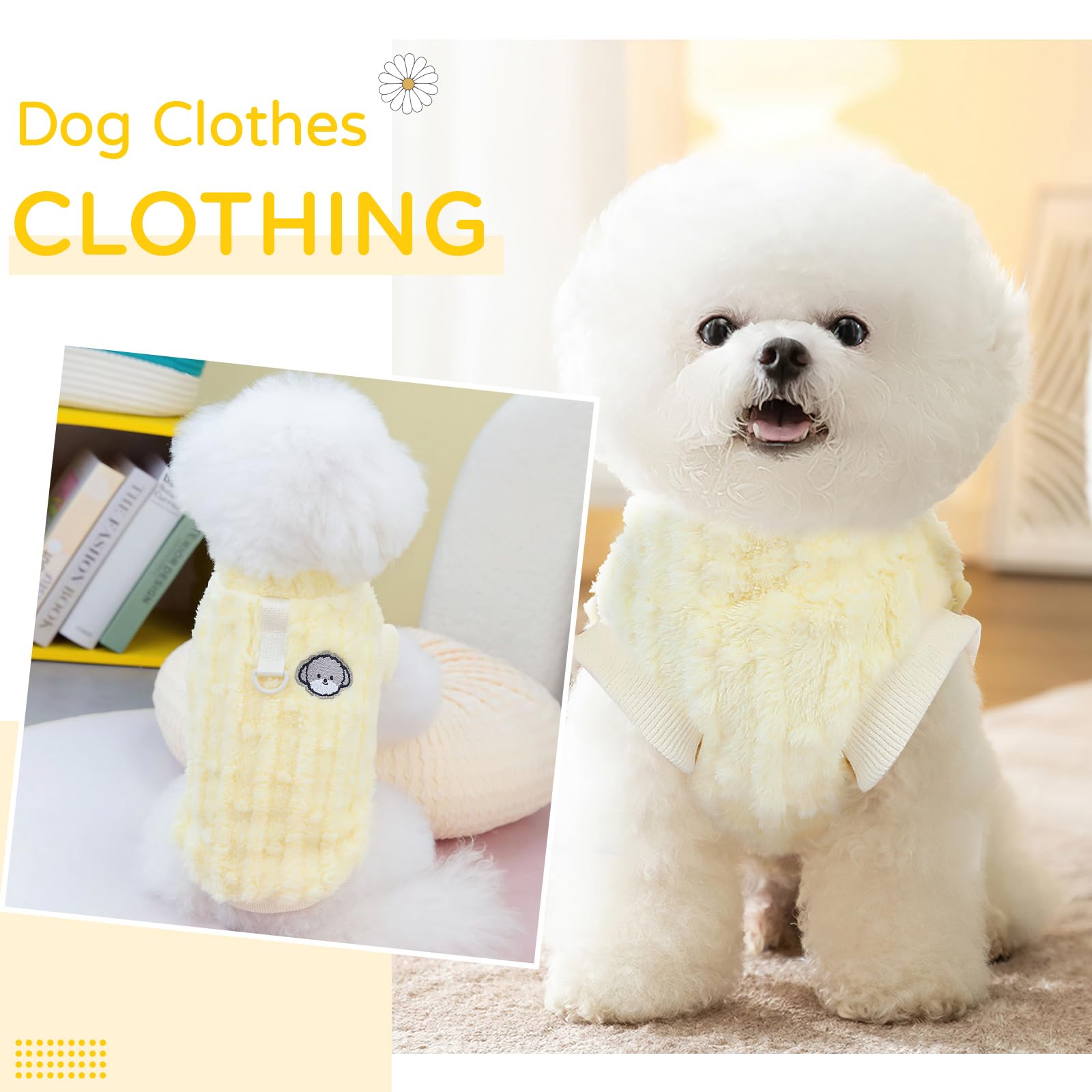 Hyran Dog Jumper, Winter Warm Dog Jumper for Small Medium Dogs and Cats (Jaune, S), yellow - Image 3