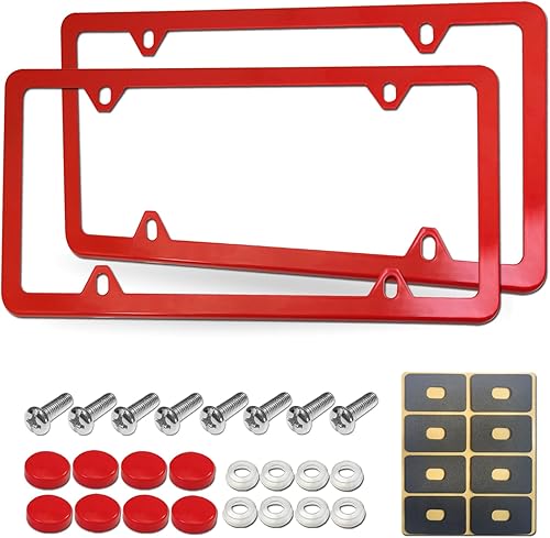 Miniatura 9 de Marcos de matrícula negro mate, marcos de aluminio delanteros y traseros para hombres y mujeres, 2 unidades de 4 agujeros delgados con accesorios de