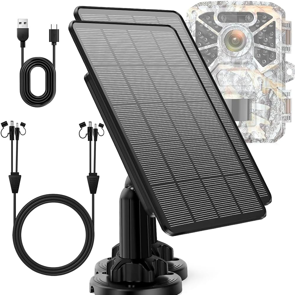 Updated Version 2Pack Trail Cameras Solar Panel 12V/1A 6V/1.5A with Build-in 4000mAh Rechargeable Lithium Battery IP66 Waterproof Hunting Accessory Compatible with Hunting Game Cameras or Deer Feeder