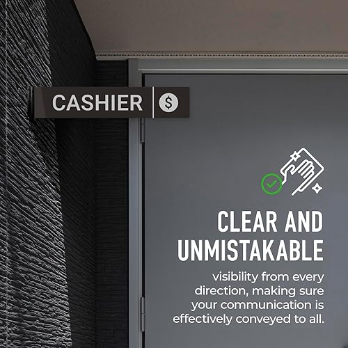 Miniatura 4 de Cartel de proyección de cajero, doble cara, 2x10 pulgadas, ACM, con accesorio negro satinado de níquel cepillado, fabricado en Estados Unidos