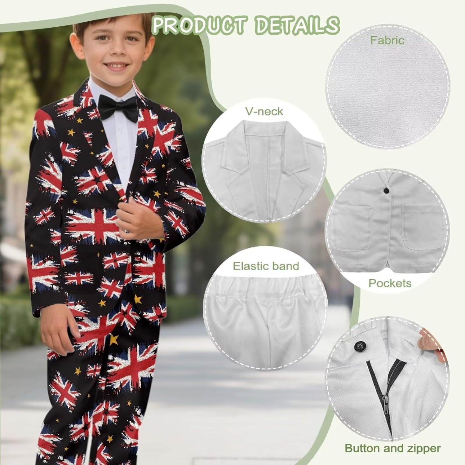 Boys' 2-Piece Formal Suit Set, Single Breasted Jacket & Straight Leg Dress Pants Outfit Boys Suits 5-14Y