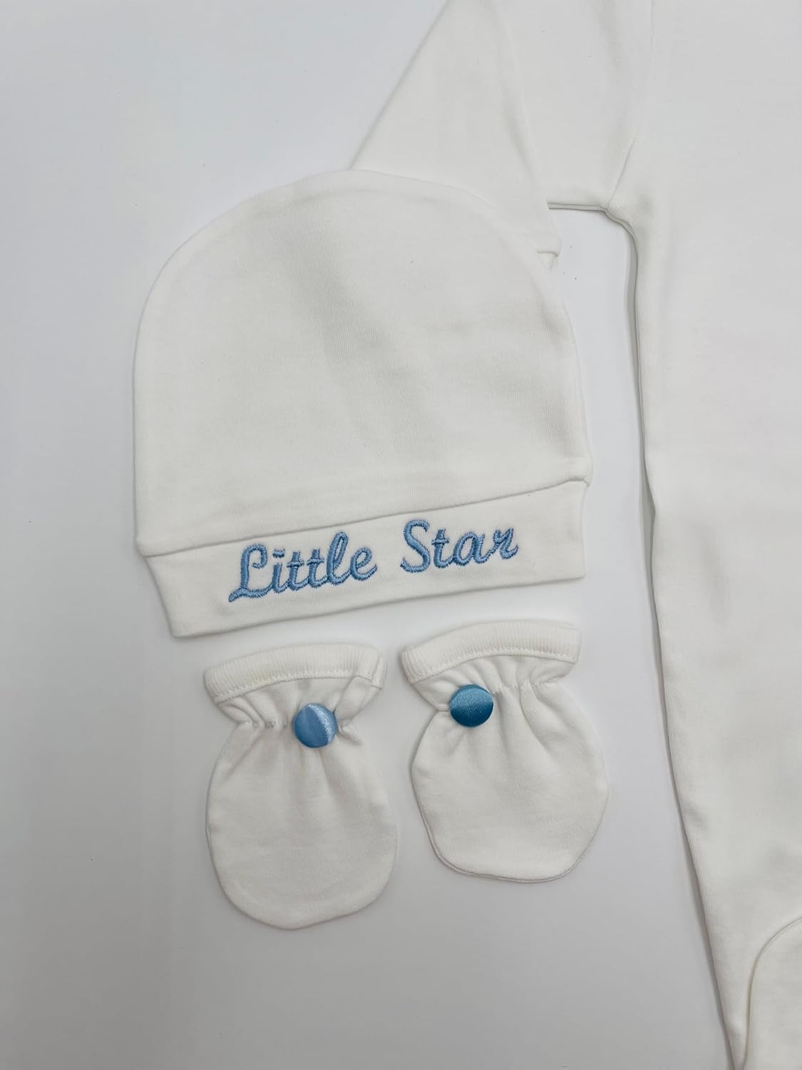 MELEK & MOON Personalized Luxury Infant Newborn Baby Boy Outfit – 3-Piece Cotton Set – Sky King Delight Set
