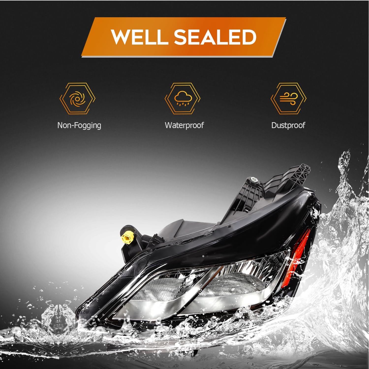 GM2502361 Headlight Assembly Fit with 2013-2017 Chevy Traverse Black Housing Amber Reflector Clear Lens Driver and Passenger Side Headlamp