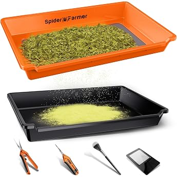 Spider Farmer Trim Tray Set with 150 Micron Pollen Sieve Trimming Tray & Harvest Accessories Dry Sift Strainer - Trim Kit with Crumb Tray Scissors Brush & Magnifier for Clean and Efficient Trimming
