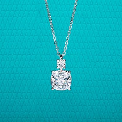 AnuClub Cushion Cut Moissanite Pendant Necklace D Color VVS1 925 Sterling Silver Refined Daily Necklace for Women with Certificate, 40+2+3cm Adjustable Chain