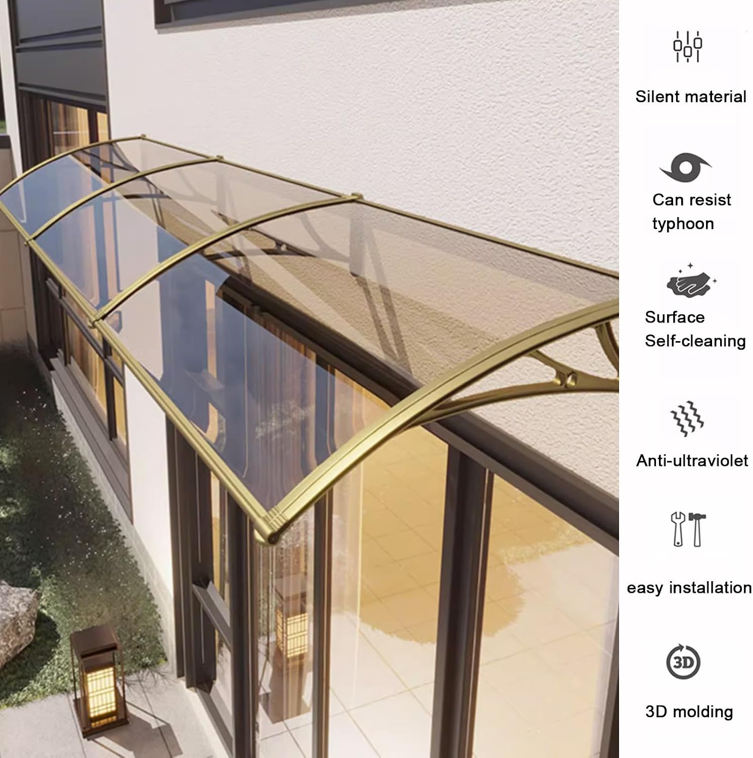 Awnings for Patio, plastic steel window awning, polycarbonate window Door Canopy, Protection Hollow Sheet, UV,Rain Snow Protection Hollow Sheet, Suitable for garage balcony ( Color : Transparent , Siz