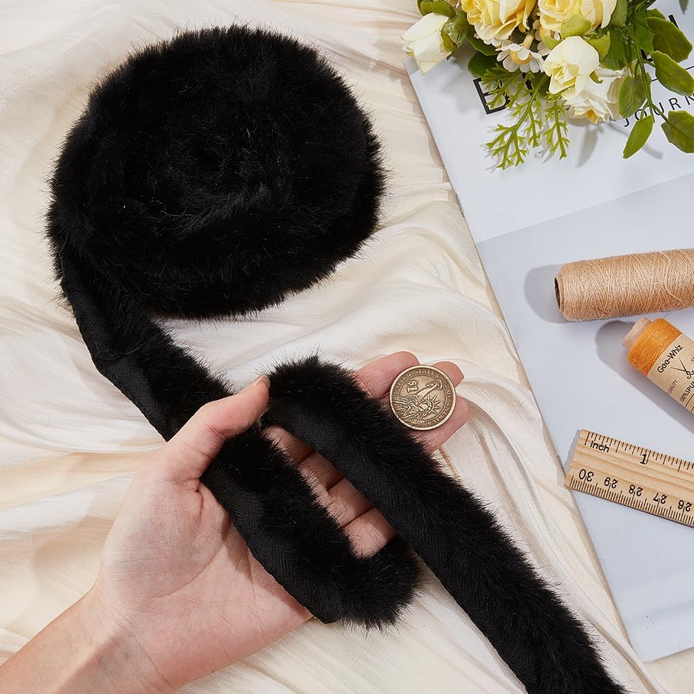2M 30mm Black Faux Fur Ribbon Soft Furry Fabric Strips Fuzzy Chenille Sticks Shaggy Stems Xmas Wool Craft Trim for Sewing Making Clothing Accessories Home Party Dresses Decor Garland DIY image 3