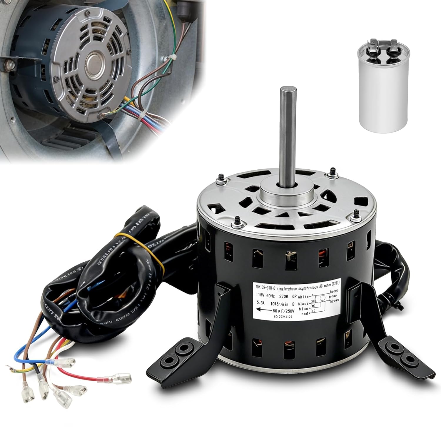 5KCP39LGV569BS Furnace Blower Fan Motor HC43TE113 1/2HP 115V 1075RPM 3-Speed Compatible with Carrier Bryant Payne GE Genteq Furnace Blower Motor Replace 5KCP39LGSA06S HB43TR113 HC43TE113A