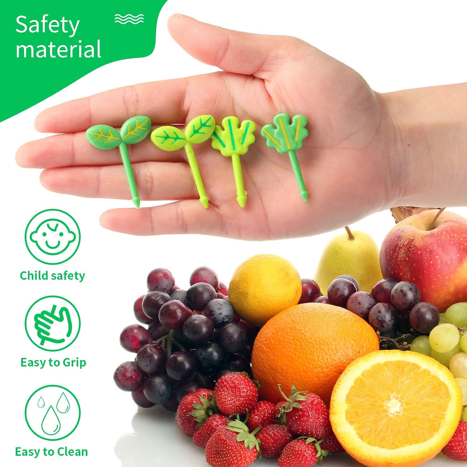 Baderke 64 Pcs Kids Food Pick Leaves Series Bento Box Fruit Picks Decorative Plastic Bento Box Accessories Mini Fruit Fork Kawaii Stick Cute Salad Toothpick for Party Lunch Decor, 8 Styles